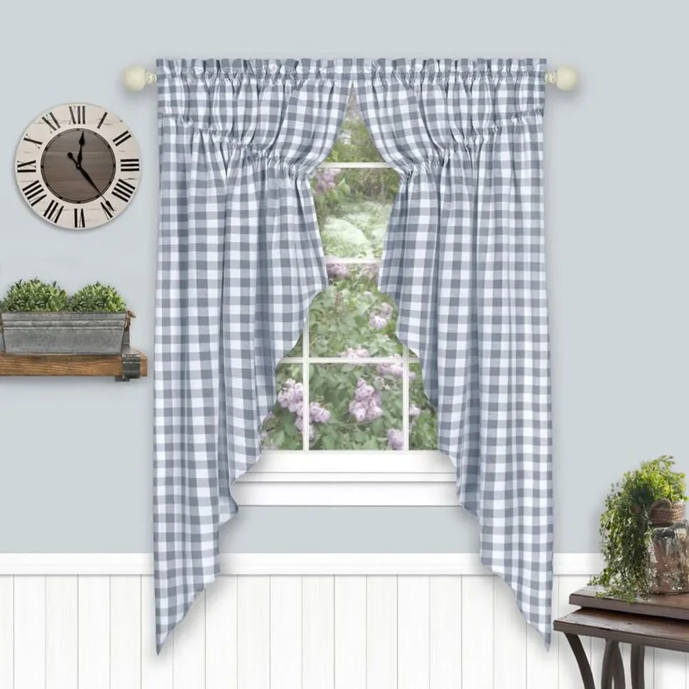Woven Trends Farmhouse Curtains Kitchen Decor, Buffalo Plaid Gathered Swags,